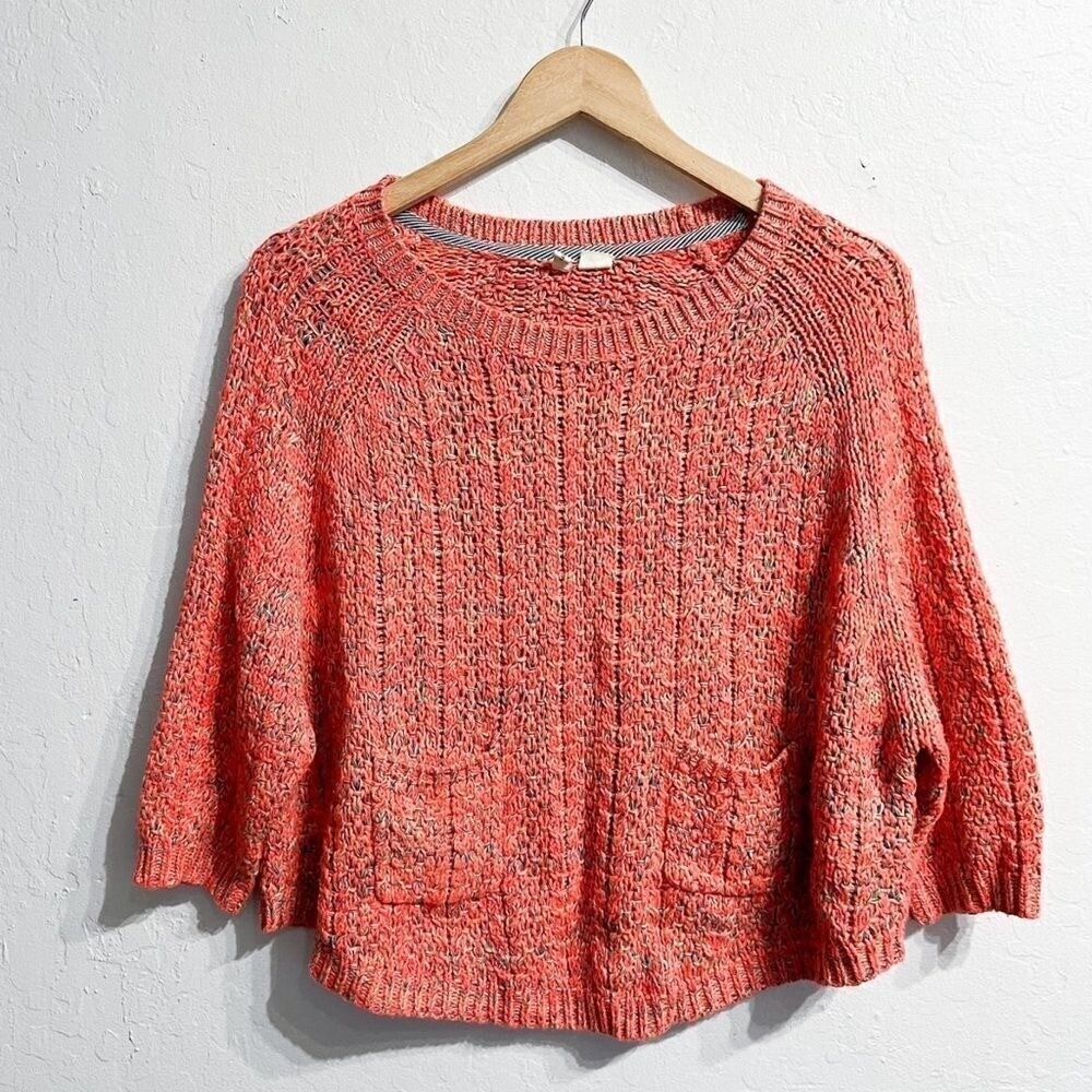 Moth Anthropologie Womens 3/4 Sleeves Swing Sweater Pockets‎ Size Sm Neon Orange